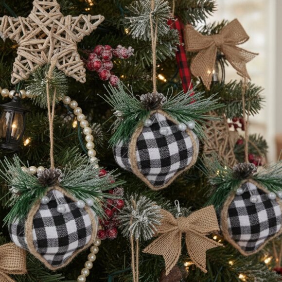 Black and White Buffalo Check Onion Ornaments Christmas Decoration 3 Count - Picture 1 of 2